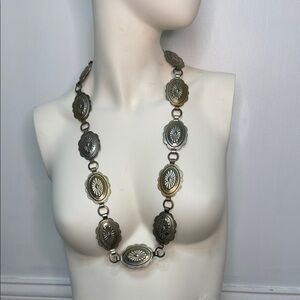 Vintage Silver-Tone Concho Belt | 33” | Hook Clasp | Western Style